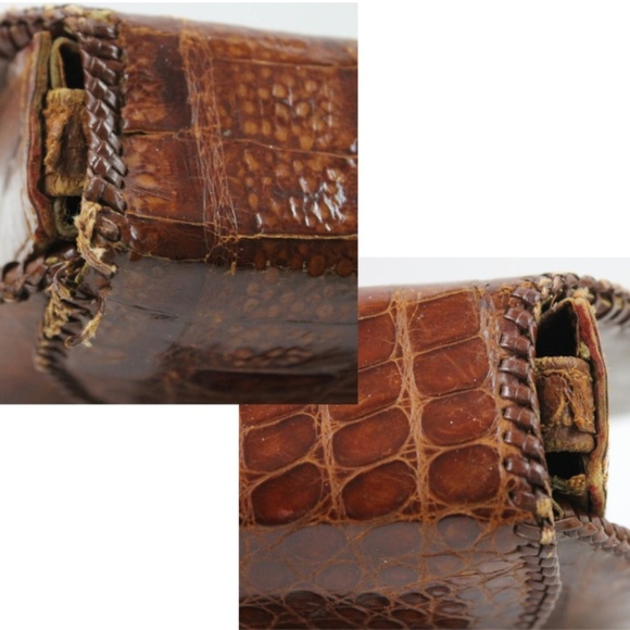 VINTAGE 40s 50s ALLIGATOR LEATHER CLUTCH HANDBAG - Picture 7 of 8